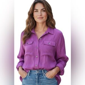 French Laundry Purple Sheer Button Front Blouse Size 3X